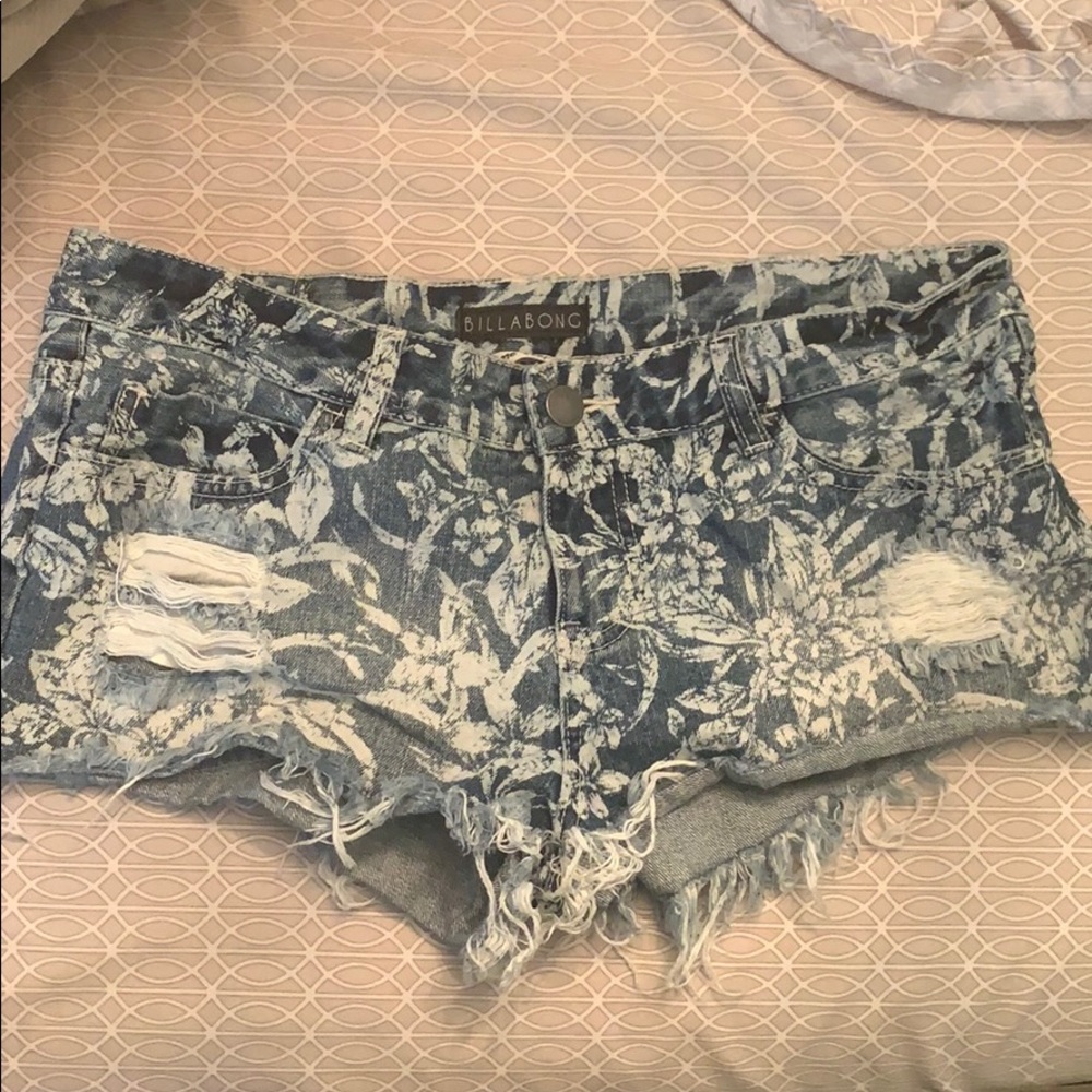 Billabong distressed floral denim shorts
